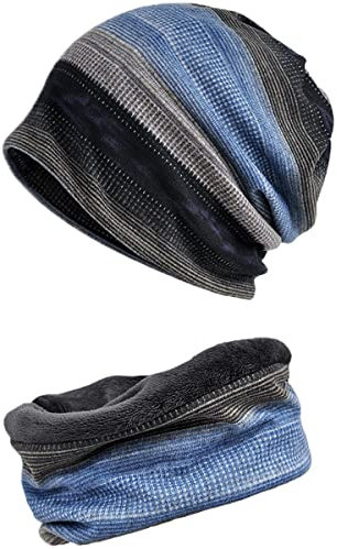 Snyemio Mütze Schal Herren 2 Stück Winter Warm Knit Cotton Beanie Sportmütze mit Schal Set, Blau