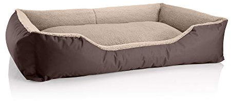 BedDog Hundebett Teddy, Hundesofa aus Cordura und Microfaser-Velours, waschbares Hundebett mit Rand, Hundekissen Vier-eckig, für drinnen, draußen, Größe XXXL, braun-beige