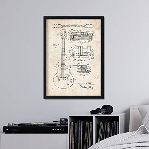 Nacnic Vintage Gitarre Patent Poster | Plakate mit Erfindungen und alten Werkzeugen | Bilder von Musikinstrumente | Größe A3.