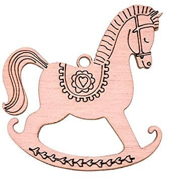 12X CAVALLO A DONDOLO in legno ROSA 4.5 cm decorazione BOMBONIERA