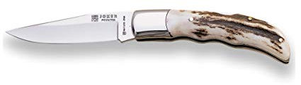 Joker Taschenmesser-Zeiger NC08 mit Hirschhorngriff, MOVA Klinge 9 cm, 110 gr, Edelstahlhülse, mit Schloss, Werkzeug zum Fischen, Jagen, Campen und Wandern