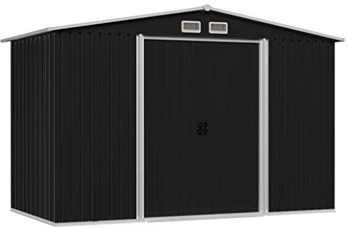 Festnight Garden Storage Shed/Metal Tool Shed, with Door Handle and Corner Protectors, for Outdoor Garden Anthracite Steel 257x205x178 cm