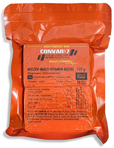 CONVAR-7 - High Energy Bar Multi Vitamin, benutzbar als Notvorrat, Notverpflegung, Notration, für Outdoor Aktivitäten, Krisenvorsorge - wertvolle Inhaltsstoffe - kompakte Verpackung - 125g