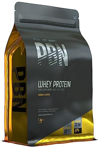 Premium Body Nutrition - Proteína de suero de leche en polvo, 1 kg (Paquete de 1), sabor Plátano, sabor optimizado