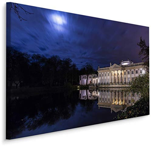 Muralo Leinwandbilder 40x30 Warschau Stadt Architektur Leinwand Wandbild Kunstdruck Palast Säulen Beleuchtet Teich Schlafzimmer Wohnzimmer Wanddekoration Design XXL 874 Br. 40 cm x Hö. 30 cm