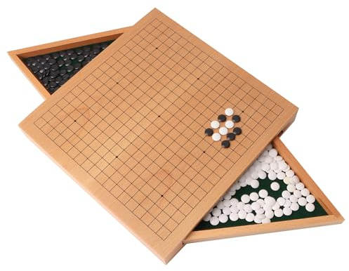 GSE Games & Sports Expert 12-Inches Wooden Go Board Game Set with Drawers, Wood Go Game Board Set with Plastic Stones, Classic Chinese Strategy Board Game