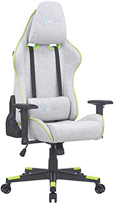 Newskill Kitsune Zephyr Series Gaming Chair Finished in Ultra-Breathable Fabric with Adjustable Armrests and Reclining up to 180° – Grey and Green
