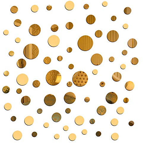 Gukasxi 72 Stück Runde Kreis Spiegel Wandaufkleber Acrylspiegel Selbstklebende Dekorative Wandspiegel für Wohnzimmer Esszimmer Schlafzimmer Flur Haus Dekor (Gold)