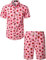 JOGAL Chemise hawaïenne, décontractée, à manches courtes, pour homme, motif floral, Rose/rouge, S