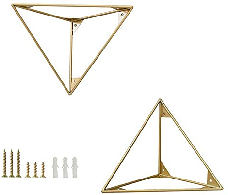 Support D'étagère Flottant,Équerre pour Étagere d'angle Robustes,2 Équerre De Fixation en Métal,Support De Rayonnage Mural Décoratif Antique,pour Le Bricolage,d'or,20cm/7.87in