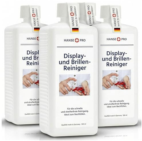 HANSE PRO Brillen-Reiniger, 4 x 500 ml I Pflege I Reinigungs-Spray I schnelle und streifenfreie Reinigung von Brillen und Display-Oberflächen I ideal zum Nachfüllen