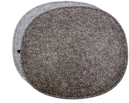 Luxflair Ovale Filz Sitzkissen 6er Set mit Füllung dunkelgrau/Graumeliert, ca. 35,5x31cm, waschbar bei 30°C. Moderne Sitzauflage für Designer Stühle