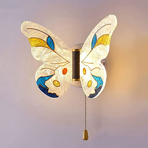LED-Schmetterlings-Wandleuchte Kinderzimmer mit Zugschalter, Dimmbar Junge Mädchen Zimmer Bettlampe Wandlampe, Moderne 8W Cartoon Kinderzimmer Lampe für Schlafzimmer Wohnzimmer