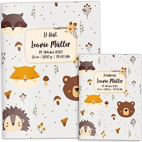 OLGS U-Heft und Impfpasshüllen Set Awesome World | Untersuchungsheft & Impfpass Hüllen personalisierbar mit Namen und Geburtsdatum - Uhefthülle, Impfpasshülle personalisiert, Happy Hedgehog