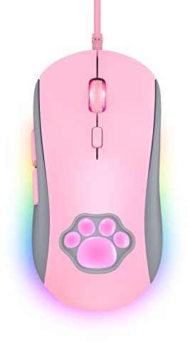 PHNIXGAM Cat Claw RGB-Gaming-Maus, leise optische Computermaus mit USB-Anschluss, 6 einstellbare DPI bis zu 7200, RGB-Beleuchtung, 6 programmierbare Windows/Vista/Linux-Tasten, Rosa