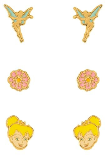 Disney Tinkerbell SF00467YL Trio-Ohrring-Set, Gelb, Grün und Rosa, Einheitsgröße, Messing, Kein Edelstein