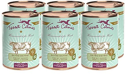 Terra Canis Rind, Zucchini, Kürbis & Oregano - Getreidefreies Nassfutter, 6x400g I Premium Hundefutter in 100% Lebensmittelqualität Aller Rohstoffe I Reichhaltig & gesund, allergenarm & glutenfrei