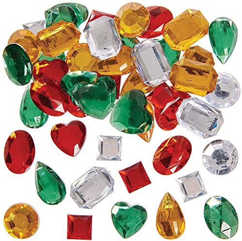 Baker Ross FX308 Selbstklebende Schmucksteine 120 Stück, Edelsteine in Weihnachtsfarben für Kinder zur Kartenherstellung, zum Basteln und Dekorieren an Weihnachten