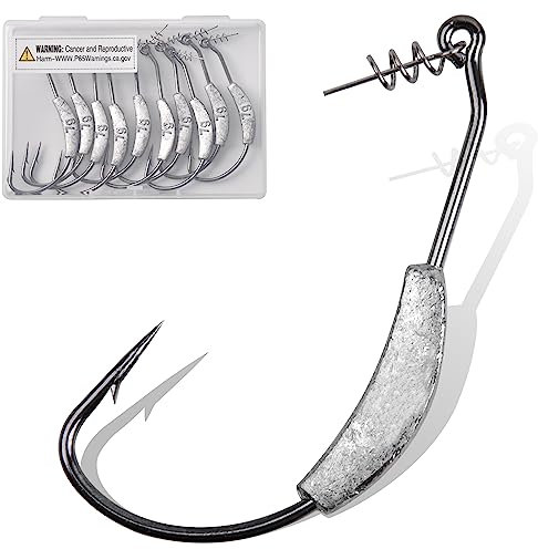 Weighted Swimbait Hooks Weedless Fishing Hooks Jig Heads with Twistlock, Weighted Hooks for Worm Saltwater Freshwater Bass Fishing 5 Sizes