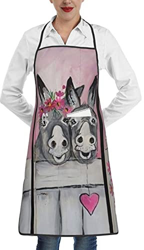 BEULSI Esel- und Blumenschürze, Unisex, verstellbare Schürze mit Taschen für Zuhause, Küche, Restaurant, Café usw, Esel und Blume, Einheitsgröße