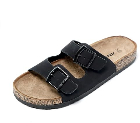 JOMIX Chanclas Hombre Verano Piel Sandalias Anatómicas con Hebilla, Negro, 40 EU