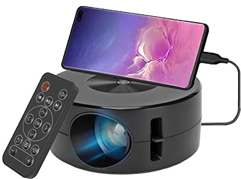 Mini Proyector, 1080p Proyector Portátil con 15 ANSI Brillo, Soporte de Teléfono con la Misma Pantalla, Fuente de Alimentación Móvil, Expansión USB