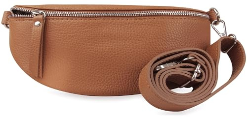 Frentree® Damen Echtleder Bauchtasche, Made in Italy, Umhängetasche Crossbody Tasche Schultertasche mit silbernem Reißverschluss, Größe MINI