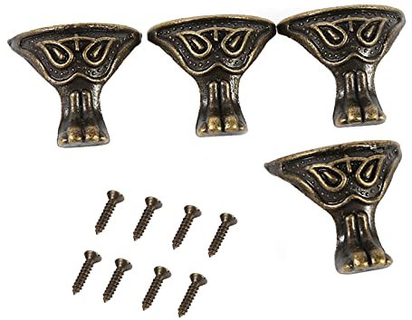 Cyllde 4 Stück Antik Messing Schmuck Geschenkbox Holzkiste Dekorative Füße Beine Eckenschutz Vintage – Zinklegierung Geschenkbox Möbelbeschläge Für Antik Messing Box