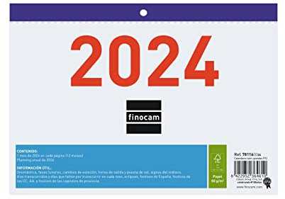 Finocam - Kalender 2024 Faldilla große Zahlen Januar 2024 - Dezember 2024 (12 Monate) Spanisch