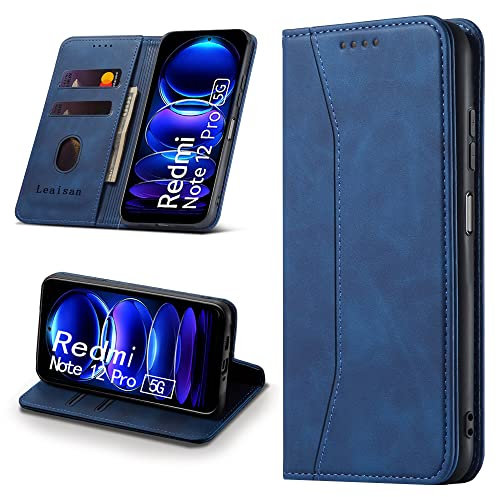 Leaisan Handyhülle für Xiaomi Redmi Note 12 Pro 5G Hülle Premium Leder Flip Klappbare Stoßfeste Magnetische [Standfunktion] [Kartenfächern] Schutzhülle für Redmi Note 12 Pro 5G Tasche - Blau