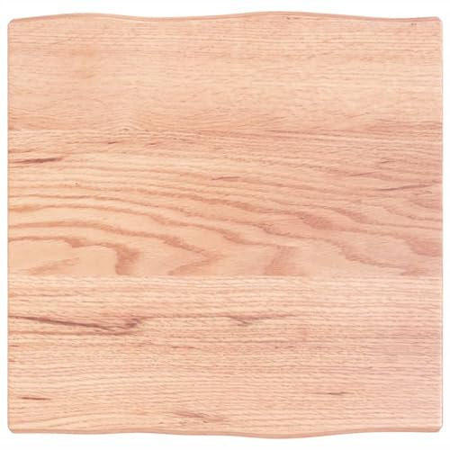 vidaXL Tischplatte, Holzplatte für Tisch Esstisch Couchtisch, Massivholzplatte Handgefertigt mit Baumkante, Ersatztischplatte, Hellbraun 40x40x2cm Massivholz Eiche Behandelt