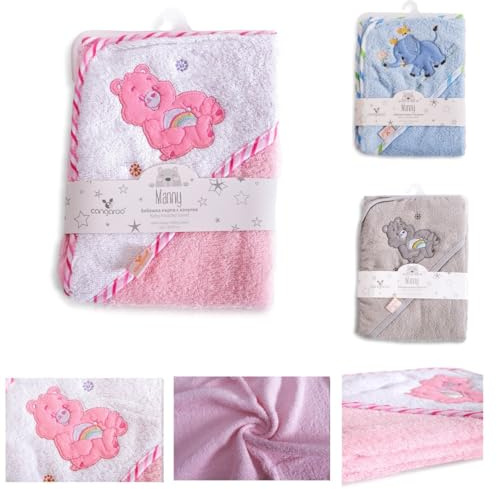 Cangaroo Baby-Kapuzenhandtuch Manny 76 x 76 cm Babyhandtuch Tiermotiv Baumwolle, Farbe:rosa