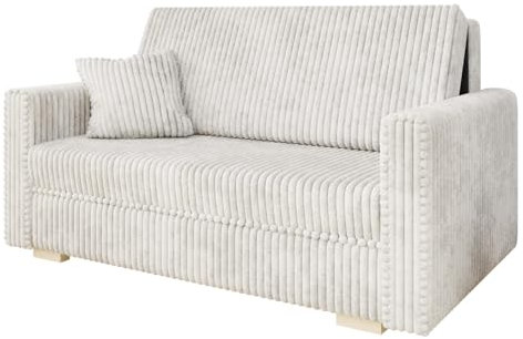 Mirjan24 Sofa Viva Piano III mit Schlaffunktion, Bettsofa, 3 Sitzer Polstersofa mit Bettkasten inkl. Kissen, L:153 x B:98 x H:85 cm, Sofagarnitur, Schlafsofa Wohnlandschaft (Tilia 01)