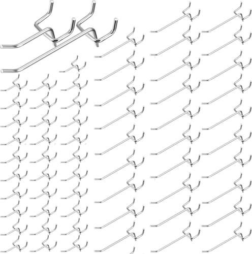 WOPPLXY Lot de 100 Crochet pour Panneaux Perforés, 50 Pièces 5cm + 50 Pièces 10cm Crochet Rayonnage, Crochets Panneau Perforé en Mural pour les Garages, Ateliers, Remises à Outils