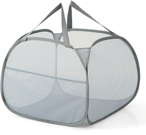 90L Large Collapsible Laundry Basket Pop Up Foldable Laundry Hamper Space Saving Folding Washing Basket Dirty Clothes Storage Basket Grey