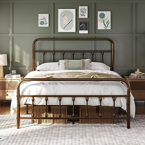 Yaheetech 4ft6 Double Vintage Iron Metal Bed Frame Platform Bronze | High Headboard & Footboard, Underbed Storage, Sturdy Frame, Easy Assembly, Suitable for Bedroom Dorm Guest Room