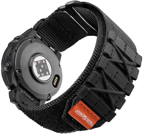 Bandletic QuickFit 26 mm Armband Kompatibel mit Garmin Fenix 7X/6X/7X Pro/6X Pro/Enduro 2, Nylon Uhrenarmband für Fenix 5X Solar/5X Plus/Instinct 2X/Epix Pro 51 mm/Descent MK2/Fenix 3/3HR, L-Schwarz