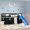 Festnight Hochbett Kinder mit Rutsche Vorhang Spielbett Kinderbett 90x200 cm Kinderhochbett Etagenbett Hausbett Holzbett mit Leiter Einzelbetten Jugendbett Rutschbett Halbhochbett