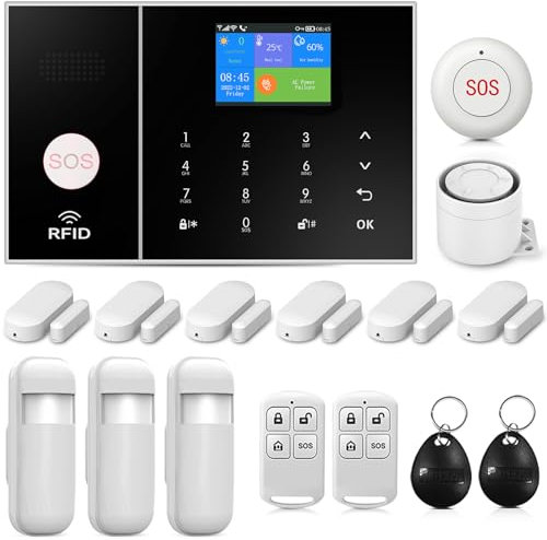 Sistema de Alarma de Seguridad para el hogar 4G, Kit de Alarma Inteligente para el hogar con Alarma de aplicación de teléfono, Funciona con Alexa y Google para el hogar, apartamento