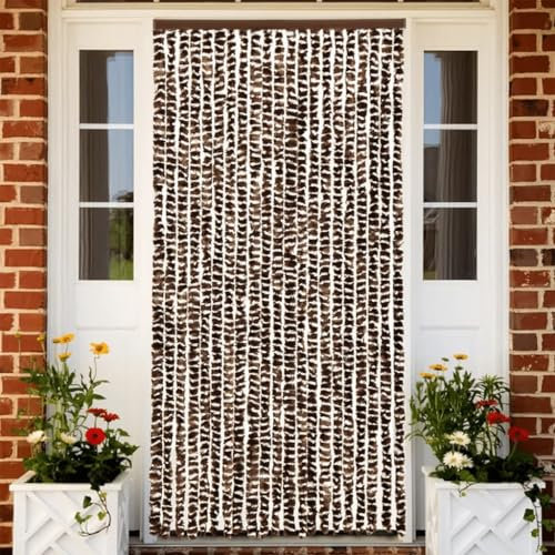 Gecheer Insektenschutz Vorhang Fliegengitter Fliegenvorhang Türvorhang Flauschvorhang Fliegenschutz Balkontür Wohnzimmer Wohnwagen Braun und Weiß 56x200 cm Chenille