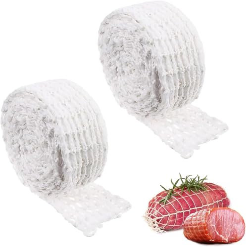 GVPOELR Rollbratennetz,2 Rollen Elastisches Backnetz, 300 cm Schinkennetz, zum Rösten, Kochen und Aufbewahren von Fleisch, Schinken und Würstchen