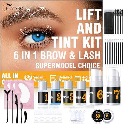 6-IN-1 Wimpernlifting Set und Augenbrauen Lifting Set mit Schwarz und Dunkelbraun, Lash Lifting Set und Brow Lifting Set Hält 6-8 Wochen, for Trendy Fuller Brows & Curler Eyelashes