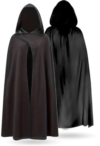 Halloween Vampir Kostüm Umhang mit Kaputze schwarz als Verkleidung für Kinder & Erwachsene - Fasching & Karneval - Einheitsgröße