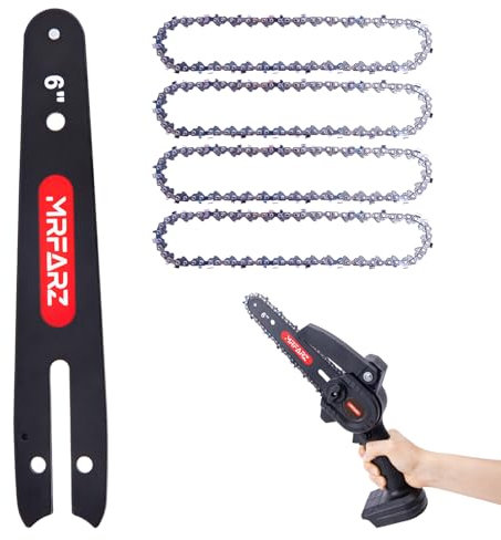 MRFARZ 6 Inch Mini Chain Saw Bar with 4 Chainsaw Chains, 1/4 LP Pitch 0.043 Gauge 37 Drive Links For Cordless Electric Chainsaw [1* Mini Bar + 4* Mini Chains]