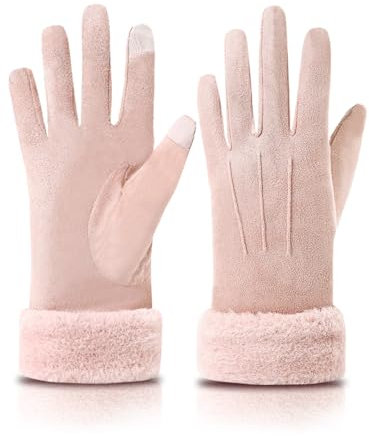 Knuffnee Damen Winter Handschuhe Fleece Gefütterte Handschuhe Warm Touchscreen Handschuh Rosa L