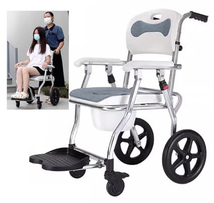 Fauteuil Roulant de Douche de Chevet, Fauteuil Roulant de Douche Pliant avec Commode, Chaise de Douche avec accoudoirs et Dossier, siège de Douche à roulettes pour Personnes âgées