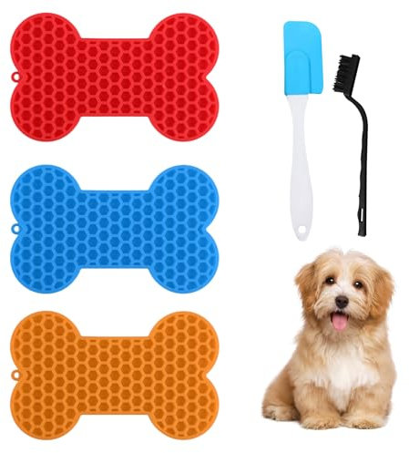 Minging Schleckmatte Hund Katze, 3 Stück Hunde Katzen Schleckmatte Mit Saugnäpfen Mit Spachtel Und Pinsel Für Baden Pflegen Für Welpen Leckmatte Katze Klein Leckmatte Hund