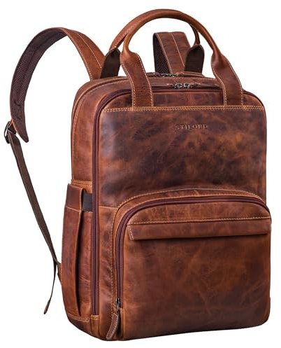 STILORD 'Niall' Echtleder Laptop Rucksack 15 Zoll - Stilvoller Business Backpack für Herren und Damen, Perfekt für Arbeit, Uni und Reisen - Lederrucksack mit Henkel Griff, Farbe:salerno - braun