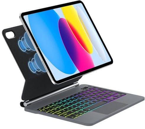 SENGBIRCH Magic Keyboard for iPad 11th A16 2025/10th 10.9 2022 - UK Layout Backlit Multi-Trackpad Bluetooth Keyboard, Floating Magnetic Design, Cover for iPad 10th 10.9 inch 2022, Gray
