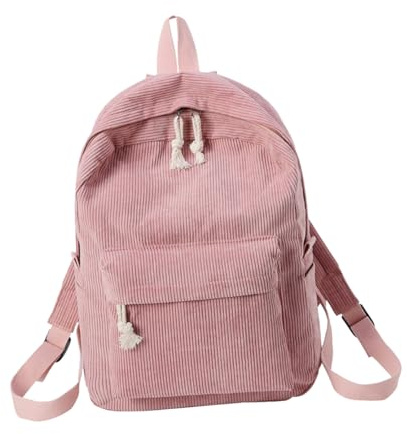 Rosa Mädchenrucksack aus Cord, mit Reißverschluss, Schulanfang Deko | Großes Fach für Bücher und Tablet, Vielseitig Tragbar, Alltag und Campus, Sicher Verstaut, für Studenten